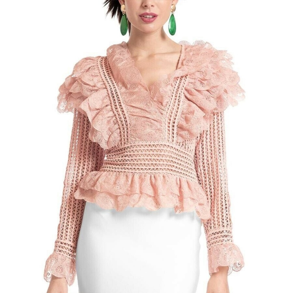 GRACIA NWT! Pink Ruffle Crochet Top - Picture 5 of 5